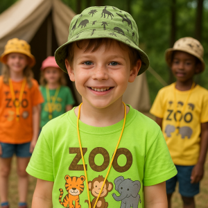 dítě s družstvu na letním táboře, jehož téma je ZOO