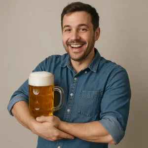 Chlapa držící v náručích místo dítěte pivo