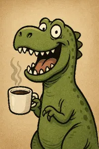 humorný dinosaurus pijící kávu standard