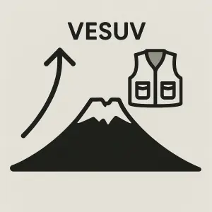 Jednoduchý moderní design 2 barevný sipky vesuv a naší vesty na ni, výstup na tuto sopku, minimalistický obrázek