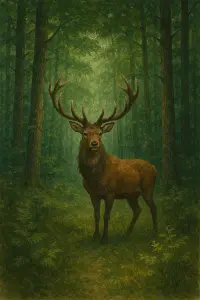 Lesní motiv s obrázkem jelena