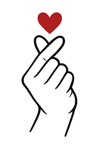 Černobílé srdce z prstů se srdíčkem nad prsty, srdíčko červeně, tzv Korea finger heart, jednoduchý symbol