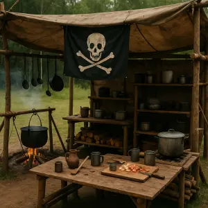 Pirátská atmosféra v kuchyni na skautském táboře