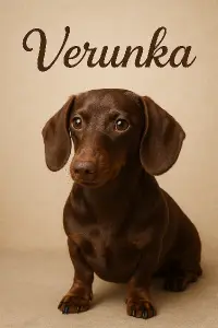 Jezevcik pejsek cokoladovej a text verunka nejaky hezky font