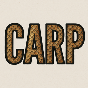 Nápis CARP napsaný ze šupin lemovaný černou barvou
