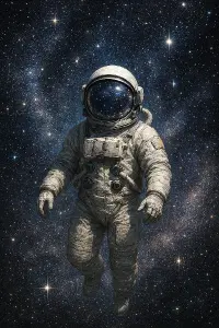 kosmonaut ve vesmiru, vsude hvezdny prach a hvezdy kolem