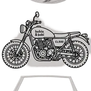 vytvoř obrys na mikinu motorky hondy cl500 kde na nádrži bude minimalisticky napsáno bubla a bobi a srdicko
