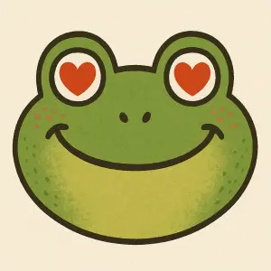 usmívající se žabí hlava co má v očích srdíčka