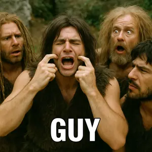 Z filmu rrrr potřebuji vtipný obrázek toho, jak se snaží říci Guy