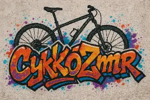 Text CykloZmdr v stylu grafity ale čitelný s obrysy horského kola.