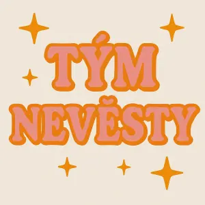 Vytvor ve stejném stylu jako SHE SAID YES, WE SAID PARTY. napis : TÝM NEVĚSTY, oranžovo růžové a hvezdicky