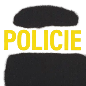 Velký tučný žlutý nápis POLICIE,Bjako je na služebních tričkách PČR