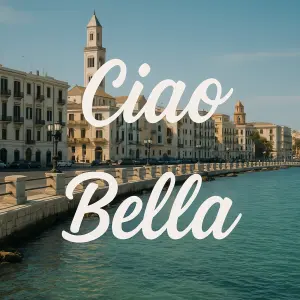 Italské pozadí idealně Bari s nápisem ciao Bella