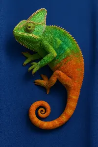 realistický chameleon ve dvou barvách pro modré tričko