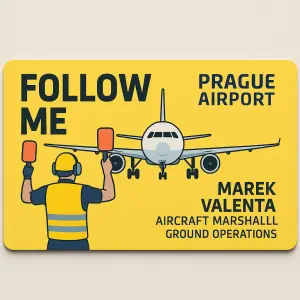 FOLLOW MEpod tím menším:AIRCRAFT MARSHALLPřední strana:PRAGUE AIRPORTMarek ValentaGROUND OPERATIONS