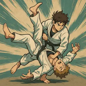 Ne na tomoe-nage na uchi-matu a udělej to více cool jakože takové že to vypadá trochu jako kreslené to udelej