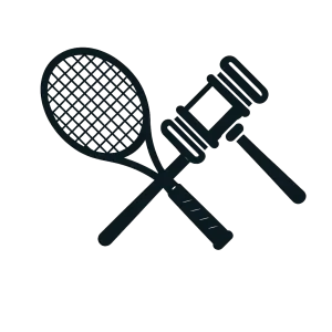 udělej mi logo na triko kde je tenisová raketa skřížená s soudcovským kladívkem bez pozadí