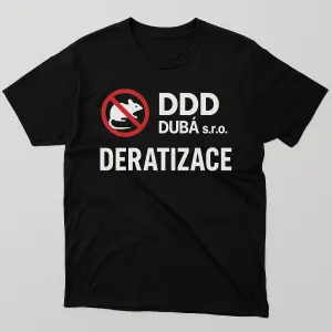 Vytvoř firemní tričko pro deratizační firmu DDD Dubá s.r.o. Logo najdi na webu ddddalecky.cz