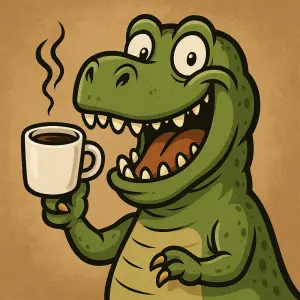humorny dinosaurus pijici kavu
