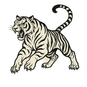 Tiger ve stylu ázijských grafik zobrazující bojové umění, bez pozadí