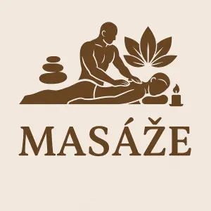 Nápis masáže, decentní, a k to u nějaký zajímavý obrázek spojený s relaxací, ale zároveň silou a zdravím