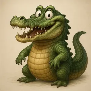 kreslený krokodýl, realistický, ale zároveň vtipný