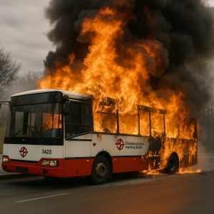 hořící autobus dopravního podniku praha