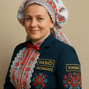 Hasiči Vacenovice. Na rukávu Kikina. Slovácké lidové vzory
