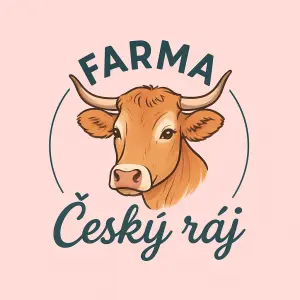 Chci udělat moderní nápaditý nápis Farma Český ráj s Aubrac krávou, hlavně aby to bylo moderní a holčičí