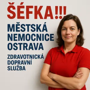 mělo by tam být napsané Šéfka!!! , pod tím Městská nemocnice Ostrava velkým, a pod tím Zdravotnická dopravní služba....