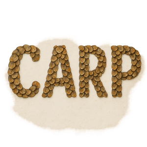 Nápis CARP napsaný ze šupin