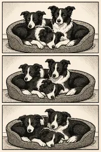 3 borderky lezici v pelisku jako komiks