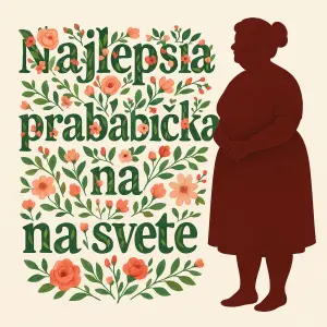 Květinový nápis nejlepší prababička na světě, kde bude silueta babičky s tmavě rudými vlasy a větší postavou