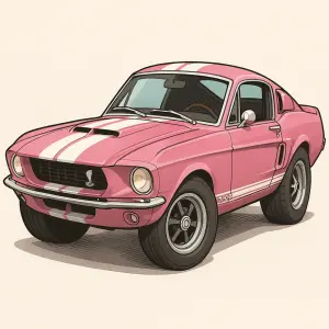 Kreslené auto Ford mustang shelby 500 z roku 1967 v růžové barvě