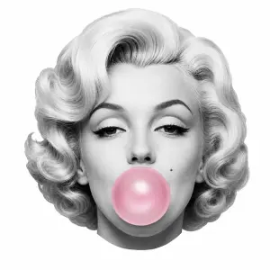 Obrys hlavy Marilyn Monroe černobílá hlava s růžovou žvýkačkou. Pouze oříznout hlavu