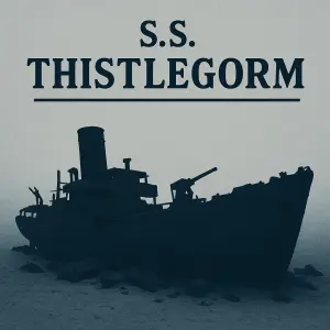 Nápis S.S. THISTLEGORM, podtržený se siluetou vraku