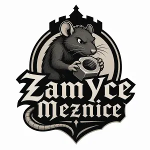 Nápis "ZamYce Meznice", potkan se šroubem nebo s maticí. Vše by mělo působit jako logo.