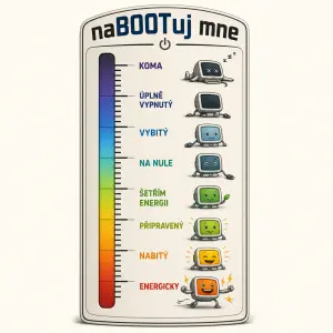 stupnice s názvem naBOOTuj mne . na měrce bude stupnice odspodu energicky , na koncu stupnice navrcho : koma
