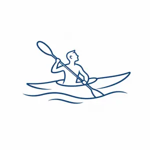 Kajak na vode radost jdnoduche jednobarevne logo - linie, kajak s mužem