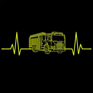 Jednoduchý obrázek - čára života a uprostřed čáry udělat hasičské auto scania jen situetu. Vše ve fosforové žluté barvě