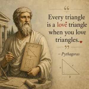 Chci obrázek Pythagora a citát Every triangle is a love triangle when you love triangles. s citací Pythagoras