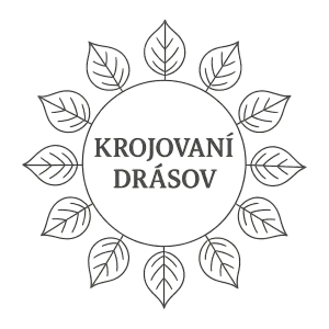 kolečko s lístečky a uprostřed nápis krojovaní Drásov bez barev a listecky jenom obrys