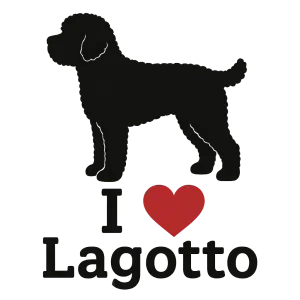 silueta psa lagotto romagnolo a pod ním nápis I ❤️ Lagotto