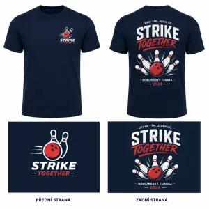 budeme mít firemní bowlingový turnaj a chtěla bych udělat pro kolegy tričko. Udělej mi nějaké logo dopředu a na záda. Vp