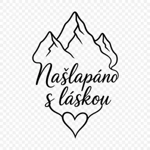 Obrys hor bez pozadí obry spojeny s textem pod sebe zakončené srdíčkem
Našlapáno s láskou
Černé provedení