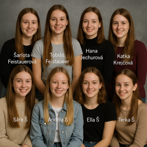 Šarlota.Feistauerová Tobiáš.Feistauer Hana.JechurováKatka. KrejčováSára.ŠAnděla.SLucka.KElla.ŠTerka.Š