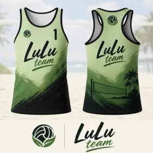 Ahoj. Zkus mi prosím dres na beachvolejbalovy turnaj. Název týmu je LuLu team. Loga v odstínech zelené a černé