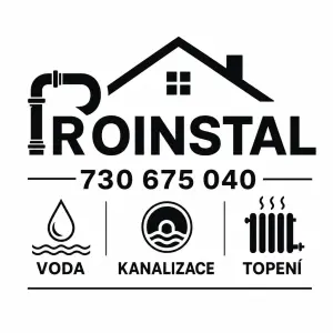 Proinstal 730 675 040 voda kanalizace topení černobílý desing