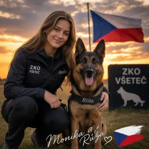 Tmavě blond dívka s fenou německého ovčáka ZKO VŠETEČ Monika a Růža Česká vlajka