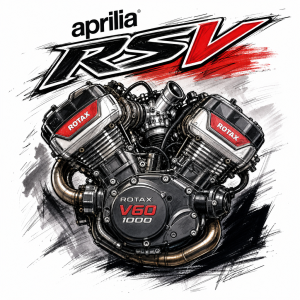 motor rotax v60 1000 nad nim originalni napis aprilia RSV zakombinovane do kresleneho obrazu